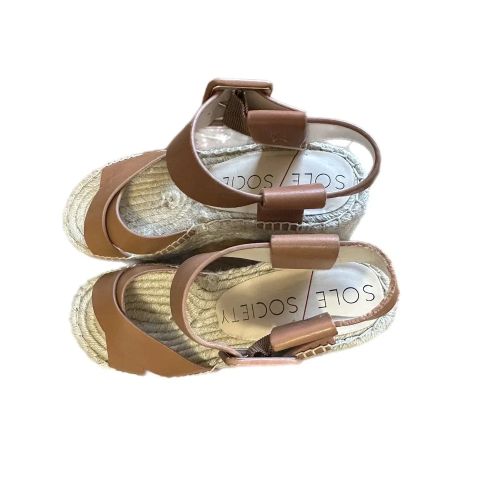 Sole Society Espadrille Platform Wedge Sandals‎ Leather Buckle Ankle Strap 6.5
